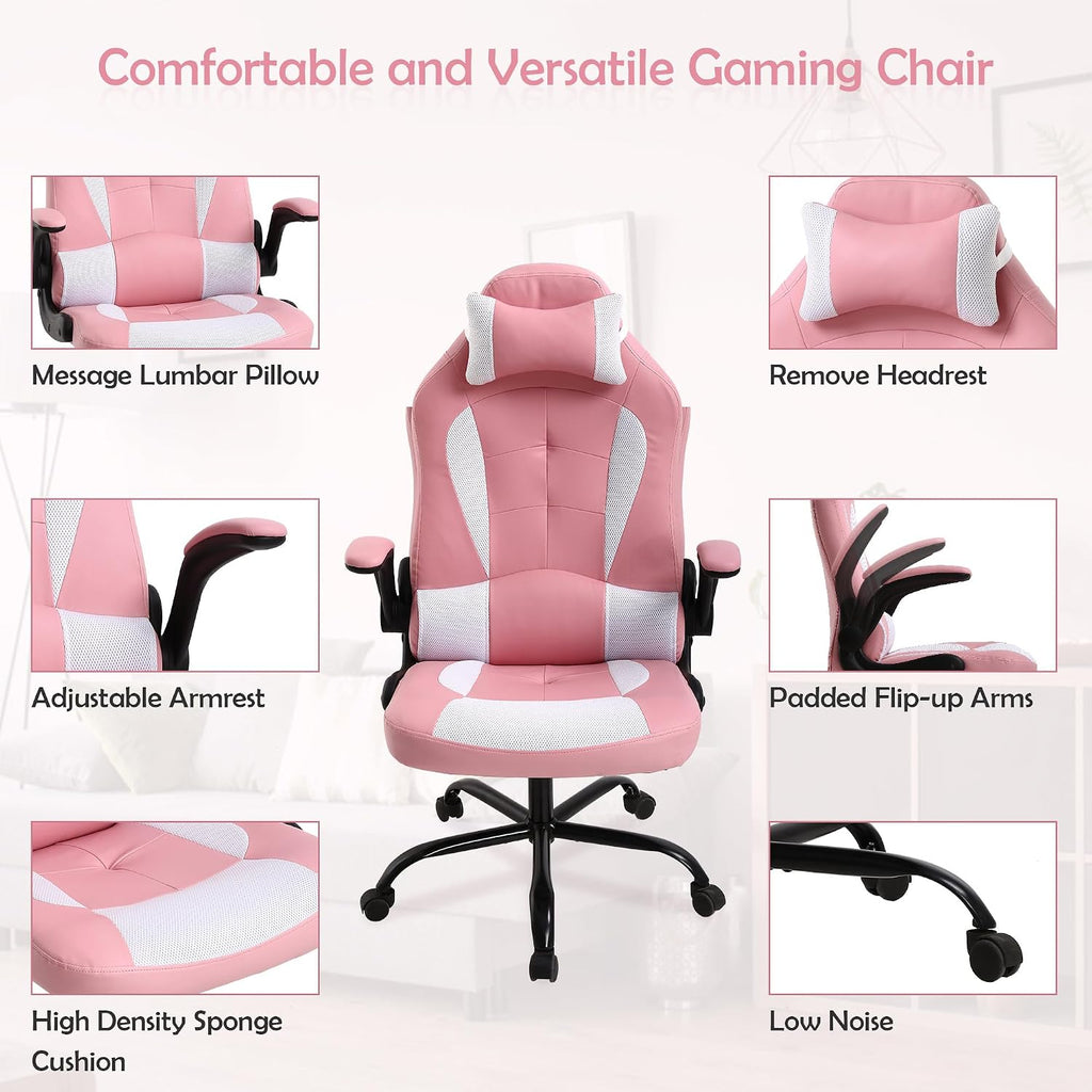 Gaming Chair with Headrest & Lumbar Support - Big & Tall, Height Adjustable, Ergonomic PC Gaming Chair in PU Leather