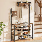 HOOBRO Hall Tree with Bench, Entryway Bench with Coat Rack, Shoe and Coat Rack for Entryway, Coat Rack with Shoe Storage and Reversible Storage Shelves, Rustic Brown BF105MT01