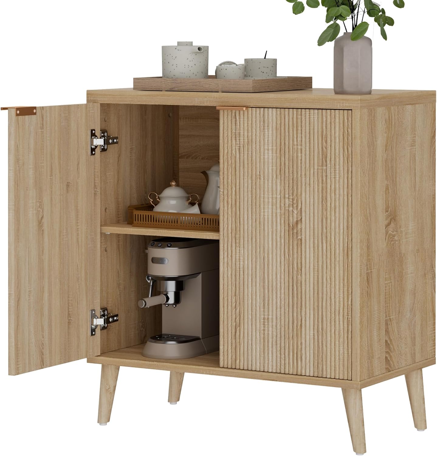 Homleke Buffet Cabinet with Storage, Modern Fluted Accent Sideboard with Doors & Adjustable Shelf, Buffet Table Entryway Cabinets for Living Room, Kitchen, Dining Room, Hallway, Natural