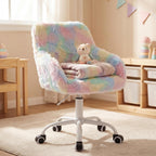 LukeAlon Kids Adjustable Desk Chair, Furry Study Chair with Swivel Base, Cute Faux Fur Reading Chair, Comfy Upholstered Computer Chair with Arms for Girls Children, Light Colorful