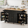 JassmiPkwy 59’’ Rolling Kitchen Island Cart with Drop Leaf and Power Outlet, Movable Kitchen Islands with 3-Tier Door Storage Shelf, Island Table on Wheels, 2 Large Drawers, Towel Racks, Black