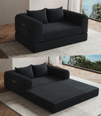 Versatile Loveseat Boneless Oversized Chair Convertible Sleeper Sofa Bed with Back Support Chaise Lounge Chair Indoor for Adult Teen, Comfy Futon Floor Folding Couch for Living Room Bedroom, Black