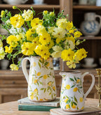 Vintage Lemon Ceramic Vase with Handle, Retro Ice Glazed Crack Farmhouse Pitcher Vase for Home Decor, Living Room, Shelf, Office, Rustic Table Centerpiece 7 Inch