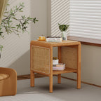 Aklaus Rattan Side Table Small End Table mid Century Living Room Wood Vintage Side Accent Table japandi Rattan Boho nightstand