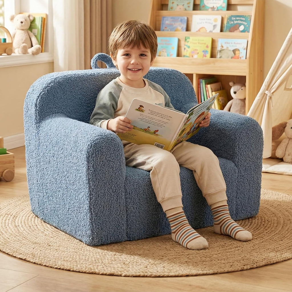 Costzon Kids Couch, Comfy Toddler Sofa Chair with Soft Fleece Fabric Cover, Kids Furniture for Playroom, Children Reading Armchair for Boys & Girls Aged 3+ Birthday (Medial,Blue)