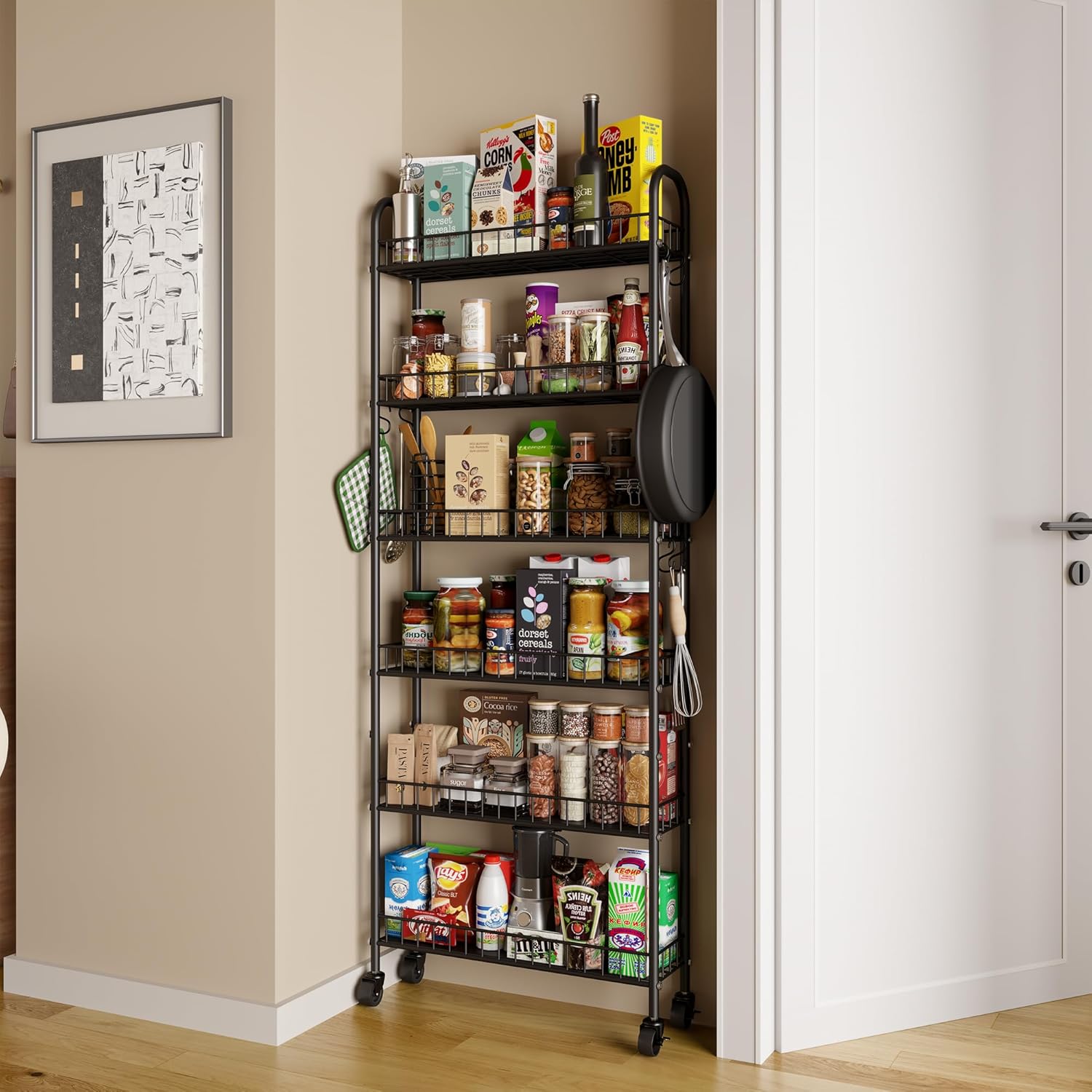 Slim Rolling Storage Cart with Wheels, Metal 6 Tier Spice Rack Mobile Shelving Unit Organizer Kitchen Utility Cart for Office Bathroom Kitchen Laundry Room Narrow Places (6inches)