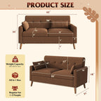 WLIVE 62" Loveseat Sofa, Mid Century Modern Small Couches for Living Room, Button Tufted Upholstered Couch for Bedroom, Solid Wood Frame, Easy to Install Furniture, Brown