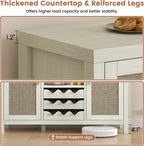 Rattan Wine Bar Cabinet, Boho Rattan Home Bar with Glass Holder and Drawer Style Racks, Oak Sideboard Buffet Storage Cabinet for Living Dining Room Kitchen (White Oak)
