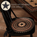 VHC Brands Colonial Star Round Seat Cushion Chair Pad, Tan Black Red, Jute Blend with Ties, 15x15 Inches, Set of 8