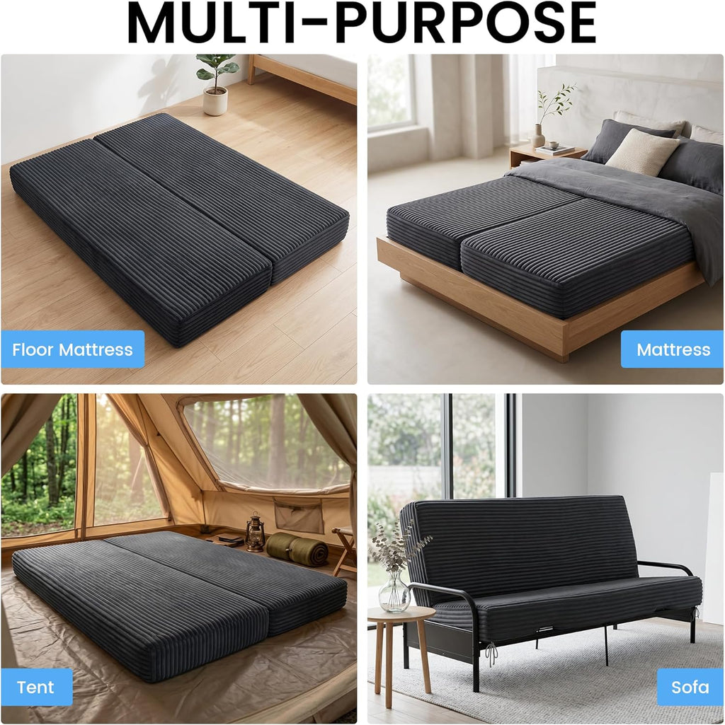 HOMBYS 8 Inch Memory Foam Futon Mattress Full Size, Split Foldable Futons Sofa Couch Bed Floor Mattress, Convertible Sofa Bed Mattress Fits Most Daybed and Futon Frames, 75" x 54"(Frame Not Included)
