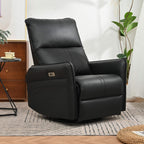 Recliner Chair with 270° Power Swivel & USB Ports,Electric Rocking Chair Nursery Glider in PU Faux Leather for Living Room, Bedroom (Black)