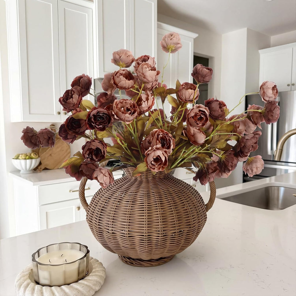 Yinder 8 Pcs Artificial Peonies Stems, 26'' Faux Peony Branch Vintage Silk Flowers for Vase Filler, Fall Home Decor, Rustic Farmhouse Wedding Table Centerpiece DIY Bouquet(Tan, Light Orange)