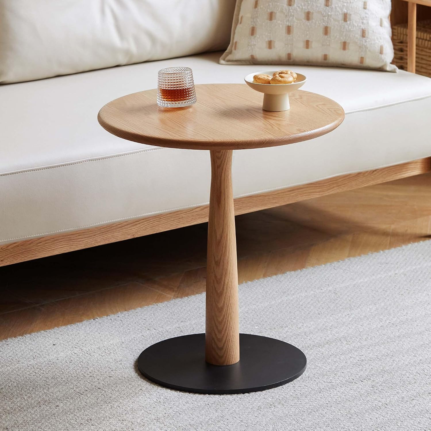 Small Wooden Round Side Table, Accent Nightstand Pedestal Table for Living Room, Bedroom, Compact Coffee Table, Drink Table, End Table for Small Spaces, Corners, Office(Natural, 13.78"D x 21.26"H)