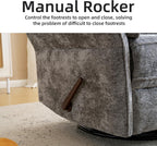 Oversized Glider Rocker Recliner, 26" Extra Wide 360° Swivel Nursery Recliner with Adjustable Headrest, Chenille Rocking Nursery Chair with Overstuffed Armrest, Lumbar Support, Dark Grey