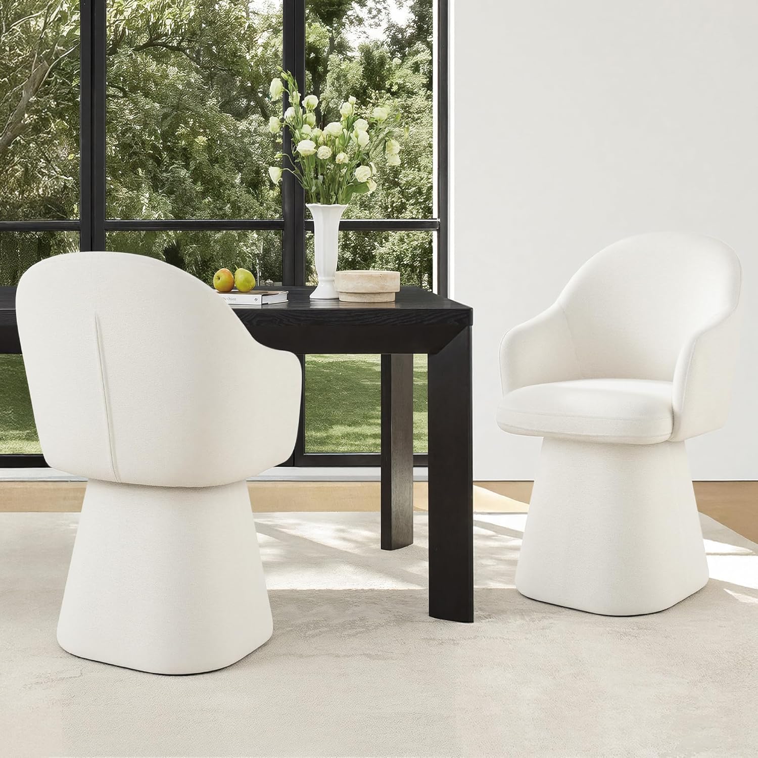 KISLOT Swivel Dining Chairs Set of 4, Upholstered Modern Barrel Dining Chairs with 360° Swivel Base, Chenille Velvet Fabric Accent Kitchen Chairs with Arms, Padded Dining Room Chairs, Cream