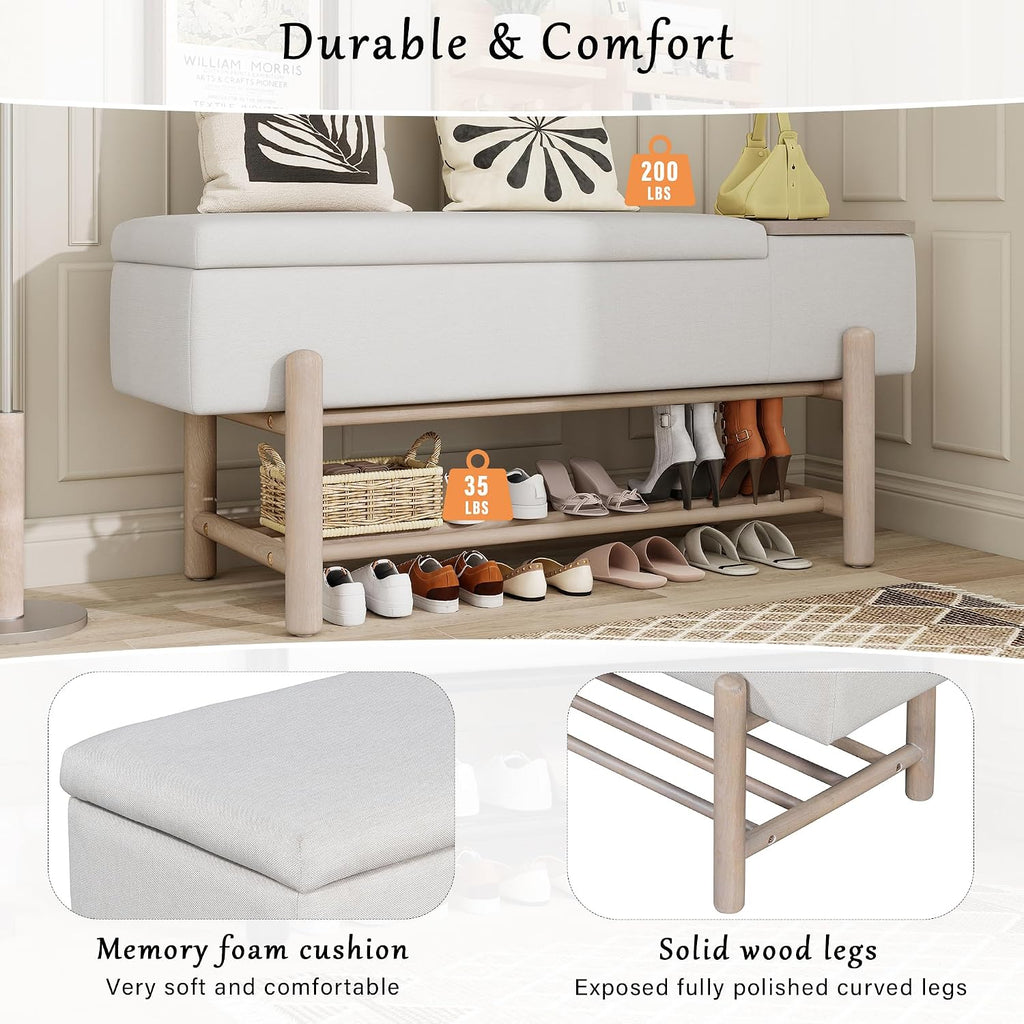 RUNNA Farmhouse Upholstered Storage Bench with Hidden Compartment, Modern Entryway Bench for Living Room,Entryway,and Hallways (Natural#14)