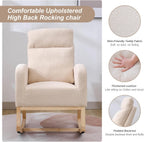 Nursery Rocking Chair with Solid Wood Legs, Glider Chair for Nursery with Side Pocket, Rocker Armchair for Living Room Bedroom (Beige, Teddy)
