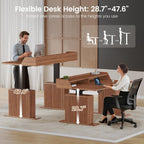 SEDETA Standing Desk with Storage, 55" Fluted Stand Up Desk with Power Outlets and LED Lights, Height-Adjustable Table with Monitor Shelf for Home Office & Gaming, Brown