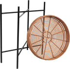 JONATHAN Y Malia 23" Round Faux Rattan Tray Top End Table, Bohemian Woven Accent Side Table with Black Metal Cross Base, Nightstand for Living Room and Bedroom, Brown and Black TBL2509B