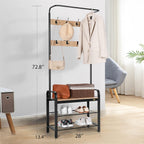 VIVOHOME 3-in-1 Entryway Hall Tree, Heavy Duty MDF Stand Coat Rack with Storage Bench, Industrial Wood Furniture with Stable Metal Frame, 8 Hooks, Light Brown