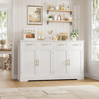 HOSTACK 60" Large Buffet Sideboard with Storage, 36" Tall Kitchen Buffet Storage Cabinet with 4 Drawers, Modern Coffee Bar Cabinet with Gold Handles, Long Sideboard Buffet Table for Kichen, White