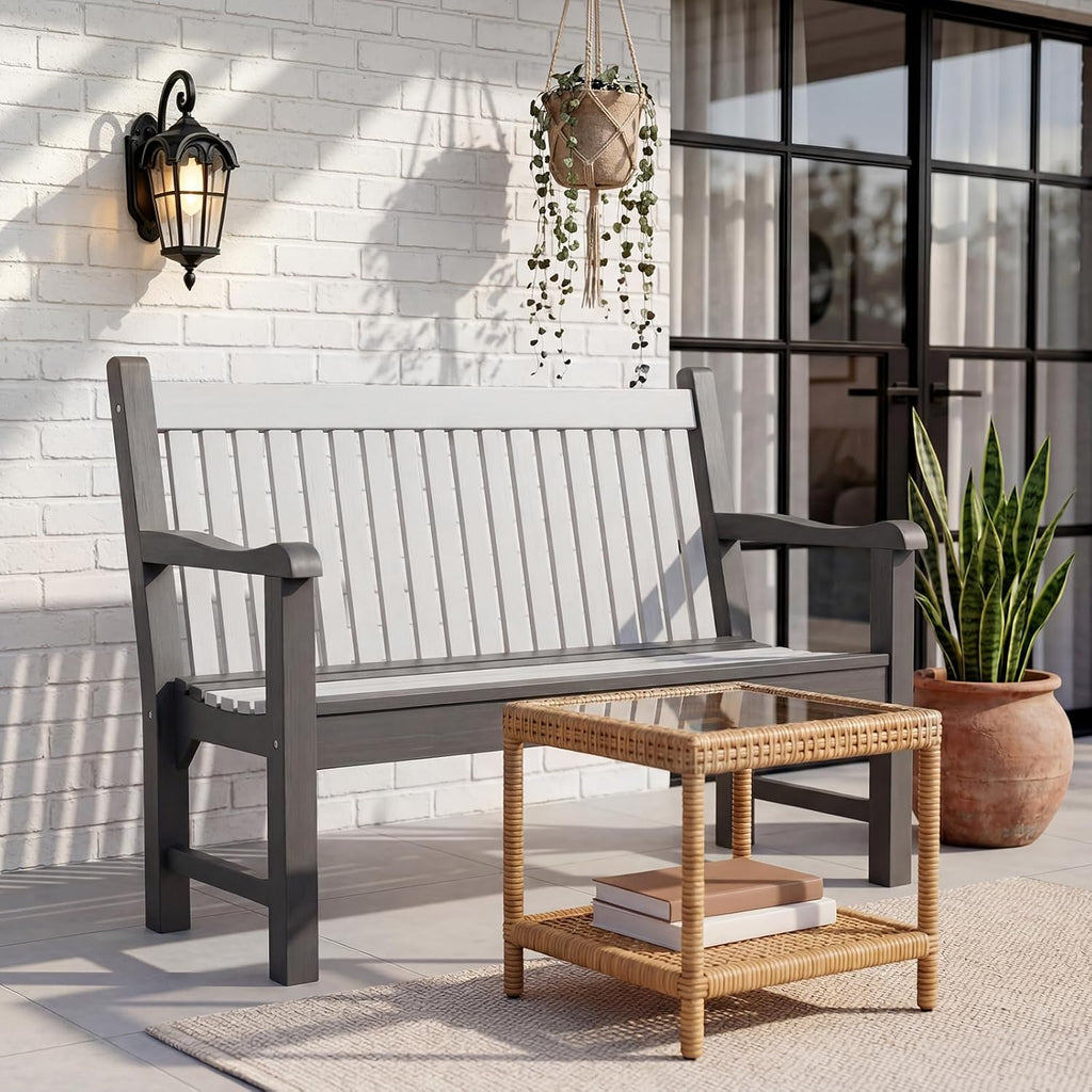 Psilvam Garden Bench, 2-Person Poly Lumber Patio Bench, All-Weather Outdoor Bench that Never Rot and Fade, Memorial Bench, Suit for Garden, Porch and Park (Dark Grey)