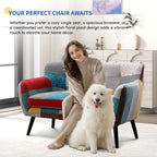 Bonzy Home Modern Colorful 3 Piece Coroful Fabric Sofa Set, Included Accent Chair and Boho 2 Loveseat, Linen Patchwork Plaid Couches with Rubberwood Legs and Removable Upholstered for Living Room