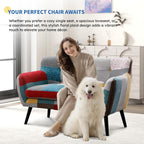 Bonzy Home Modern Colorful 3 Piece Coroful Fabric Sofa Set, Included 2 Accent Chairs and Boho Loveseat, Linen Patchwork Plaid Couches with Rubberwood Legs and Removable Upholstered for Living Room
