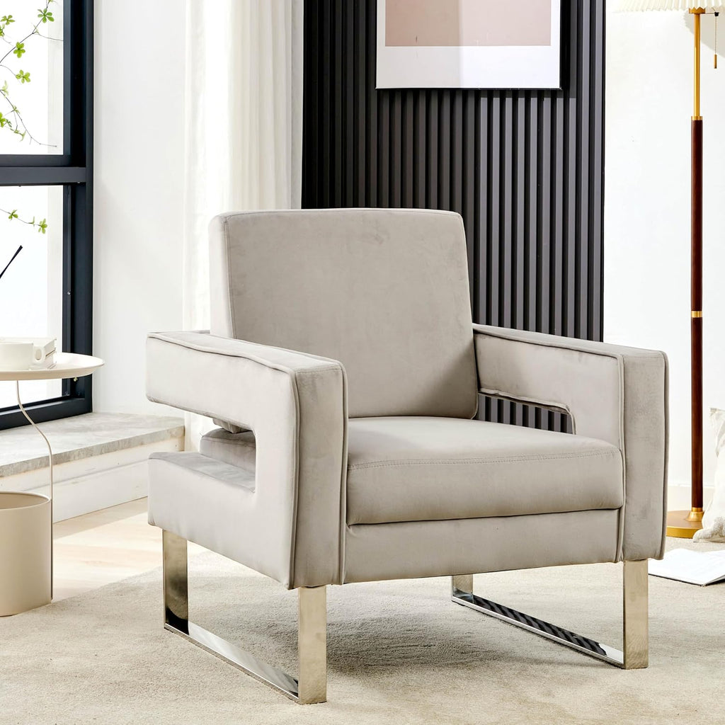 Velvet Accent Chairs Set of 2, Modern Armchair, Grey | Stainless Steel Base, Soft Velvet Upholstery, Thick Padded Seat, 350 LBS Weight Capacity, For Living Room and Home Office