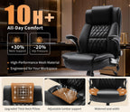 Large High Back Office Chair - Adjustable Lumbar Support, Flip Up Arms, Heavy Duty Metal Base, Breathable Bonded Leather, 2 Storage Bags, Black