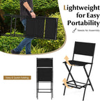 COSTWAY Outdoor Patio Bar Chair Set of 2, Folding Counter Height Stool with Metal Frame & Footrest, Patio Bar Stool for Balcony, Garden & Poolside (2, Black)