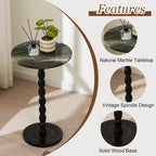 Marble Side Table, Round End Table with Faux Marble Top and Solid Wood Legs, Modern Accent Table for Living Room, Bedroom, Small Spaces and Office (Travertine, Small)