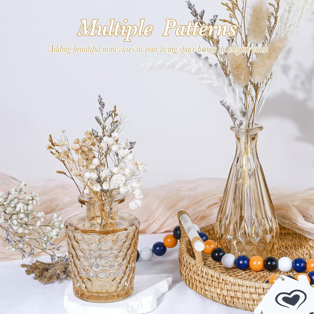 UPBUD Amber Glass Bud Vases Set of 12, Gold Mini Flower Vase for Centerpieces, Small Vases in Bulk for Wedding Decorations, Vintage Vase for Table, Recepetion, Home Décor