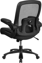 Flash Furniture Big & Tall Swivel Office and Gaming Chair with LeatherSoft Seat, Mesh Office Chair with Flip-Up Armrests and Adjustable Height, Black