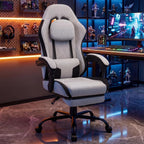 Shintenchi Gaming Chair, Ergonomic Office Chair with Footrest, Lumbar Support and Linkage Armrests, Swive Home Video Game Chairs for Adults, Gray