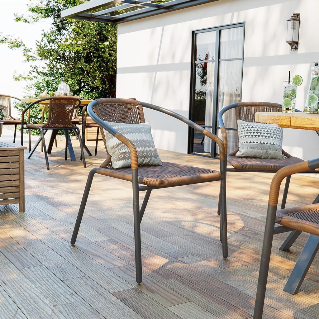 Amopatio Outdoor Dining Chairs Set of 4, Stackable Outdoor Patio Chairs, Rattan Wicker Patio Chairs Set of 4, for Porch, Deck, Garden, Poolside, Yard, Bistro, Restaurant, Brown