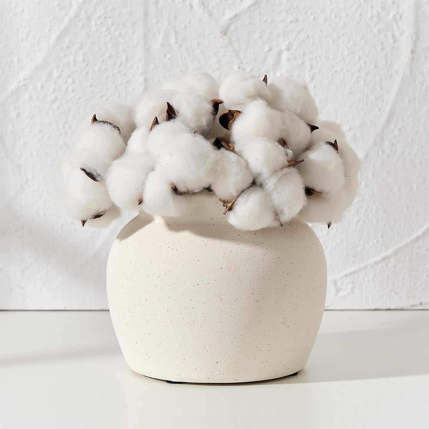 SIDUCAL Ceramic Flower Vase with Wide Mouth Lace, 4.8 Inch Pottery Rustic Farmhouse Boho Vases, Small Terracotta Vase for Home Decor, Table, Living Room, Bathroom, Shelf, Wedding, White