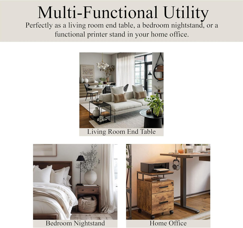 3-Tier End Table with Open Shelves, Natural Oak