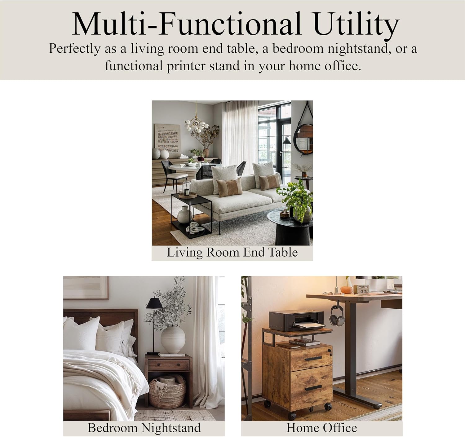 3-Tier End Table with Open Shelves, Natural Oak