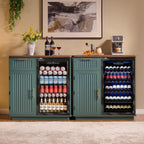 Okvnbjk Mini Fridge Cabinet with Storage & Power Outlet, Green | Coffee Bar Cabinet with Fridge Space, Modern Fluted Bar Cabinet with Drawer & Storage for Living Room, Dining Room, Dorm