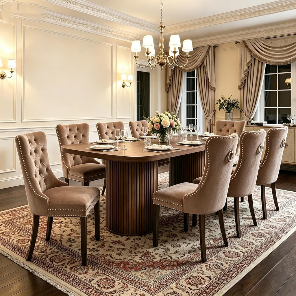 79" Dining Table Set for 8,Large Rectangular Dining Table Set for 8 with Cushioned Chairs,Modern Mid-Century Wood Dining Room Table Set for 8,Ideal for Dining & Gatherings (Walnut)