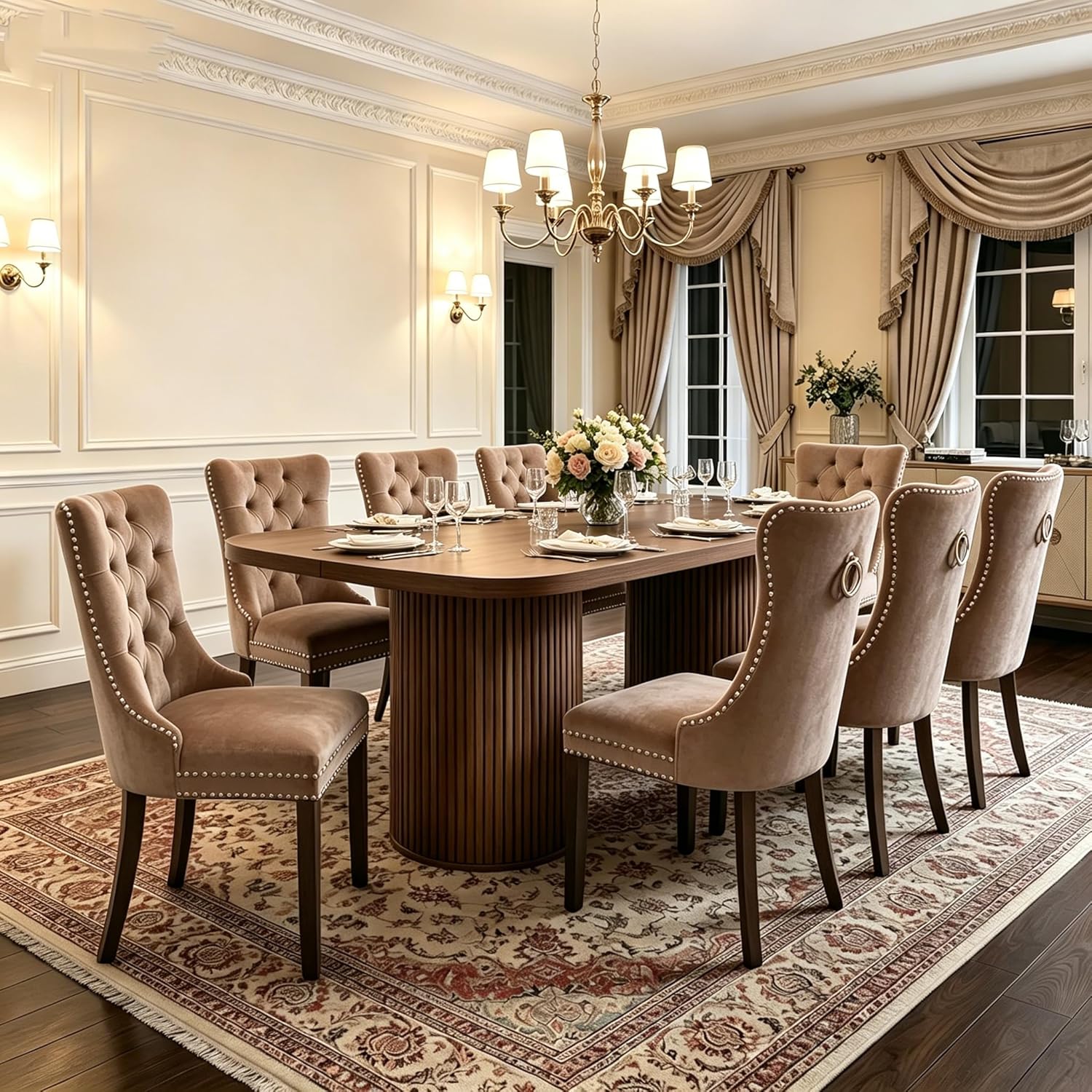 79" Dining Table Set for 8,Large Rectangular Dining Table Set for 8 with Cushioned Chairs,Modern Mid-Century Wood Dining Room Table Set for 8,Ideal for Dining & Gatherings (Walnut)