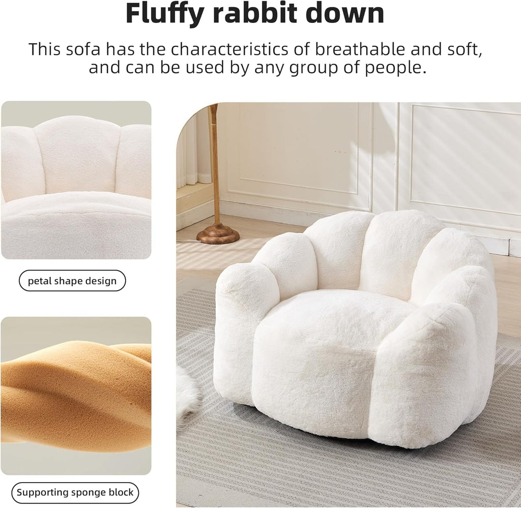 YITAI Large Bean Bag for Adults, Faux Fur Reading Sofa Chair with Petal Backrest,Fluffy Comfy Chair for Bedroom, Living Room, Study, Game 1PC Beige