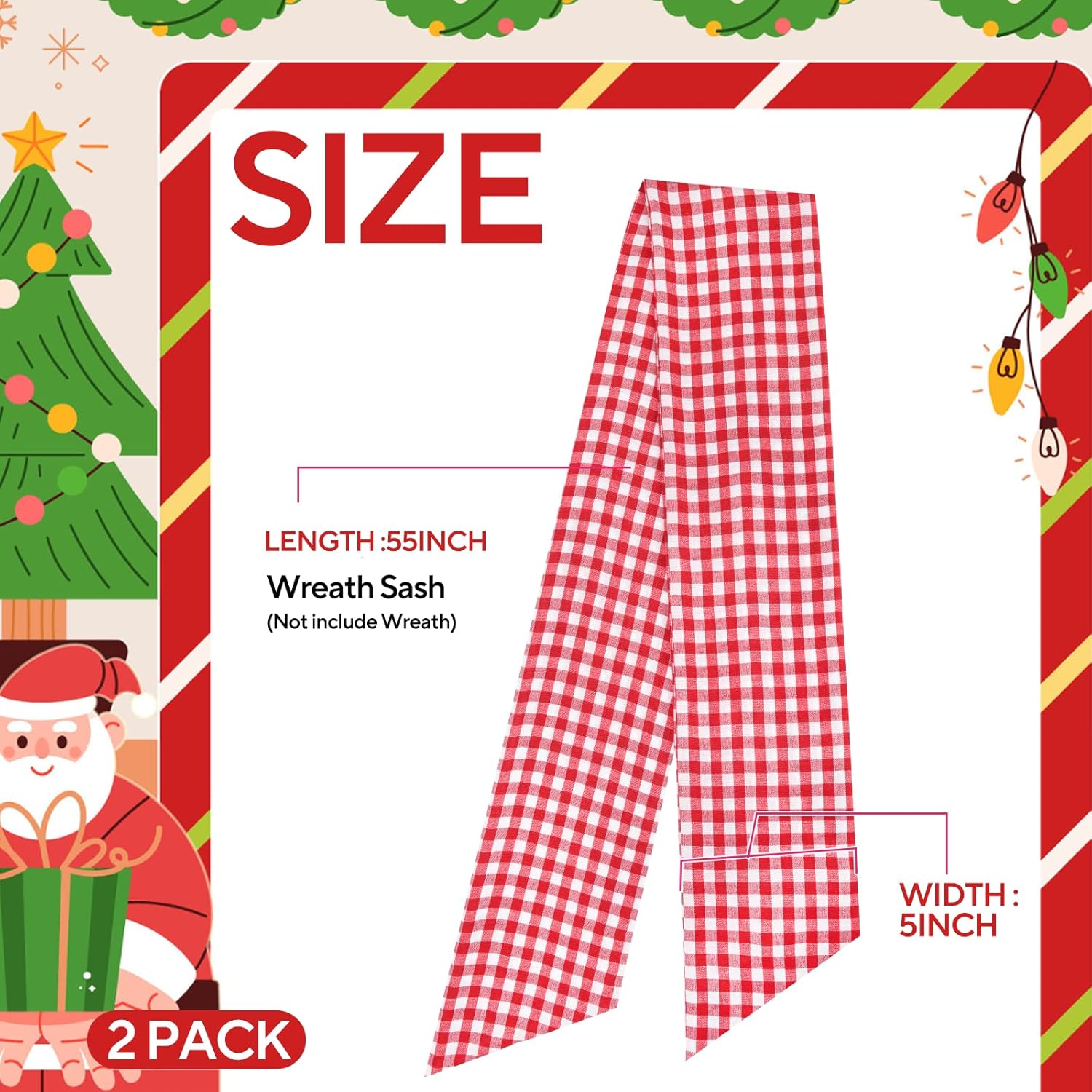 2 Pack Wreath Sash for Front Door Boxwood Wreath Sash Garland Front Door Porch Decor(White and Red Plaid)
