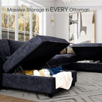 DreamDashio 159" 8-Seat U-Shaped Sectional Sofa, Oversized Modular Cloud Couch with Storage, Adjustable Arms & High Back, Dark Grey Chenille for Large Living Room