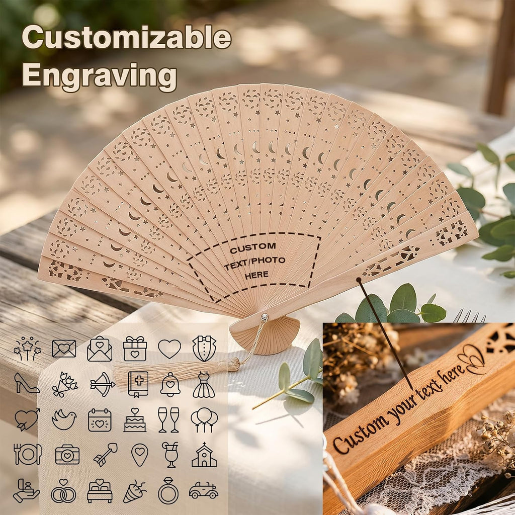Personalized Handheld Fan Foldable Custom Fans for Wedding Guests Custom Wooden Fan Bulk with Engraved Text Tassel Yarn Bag Personalized Beach Wedding Fans Favors Gifts for Guests Friends (30)