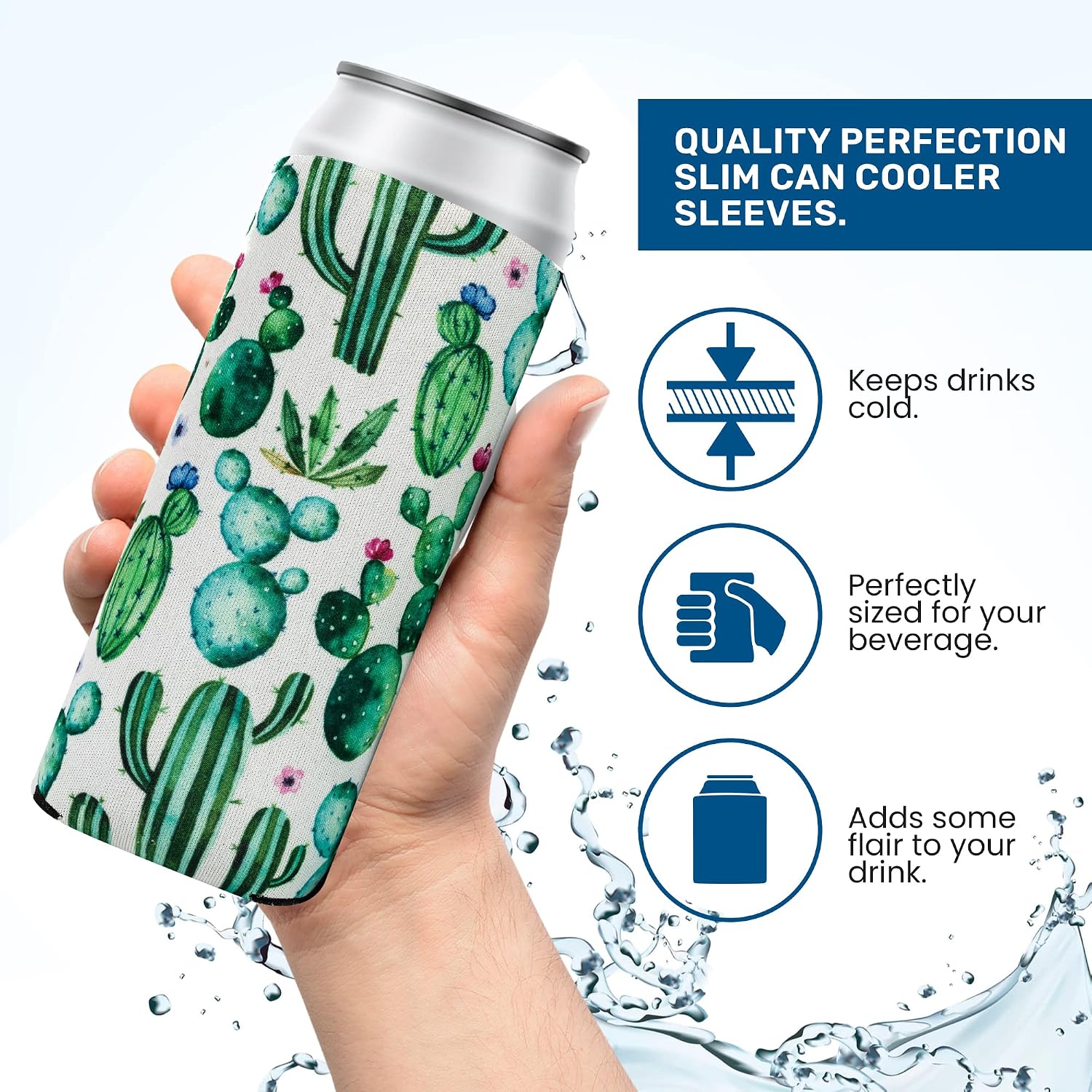 QualityPerfection Slim Can Coolers Sleeves (6 Units) Insulated, Beer/Energy Drink Premium Neoprene 4mm Thickness Thermocoolers for 12 oz Skinny Beverage Can Covers (Gulf of America)