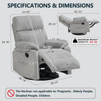 Manual Small Recliner Rocking Chair for Nursery/Relaxation, Corduroy Swivel Glider Recliner for Living Room Bedroom, Grey Rocking Chair Nursery Recliners for Small Spaces, Side Pockets (Grey)