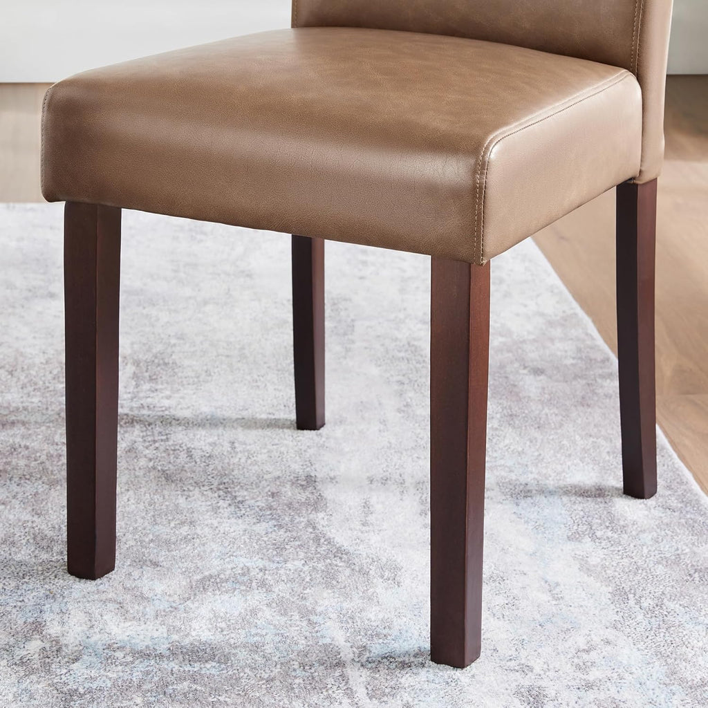 Watson & Whitely Upholstered Dining Chairs Set of 4, Faux Leather Armless Dining Room Chairs with Solid Wood Legs & Back Side Chair for Kitchen, Living Room, Restaurant, Saddle Brown