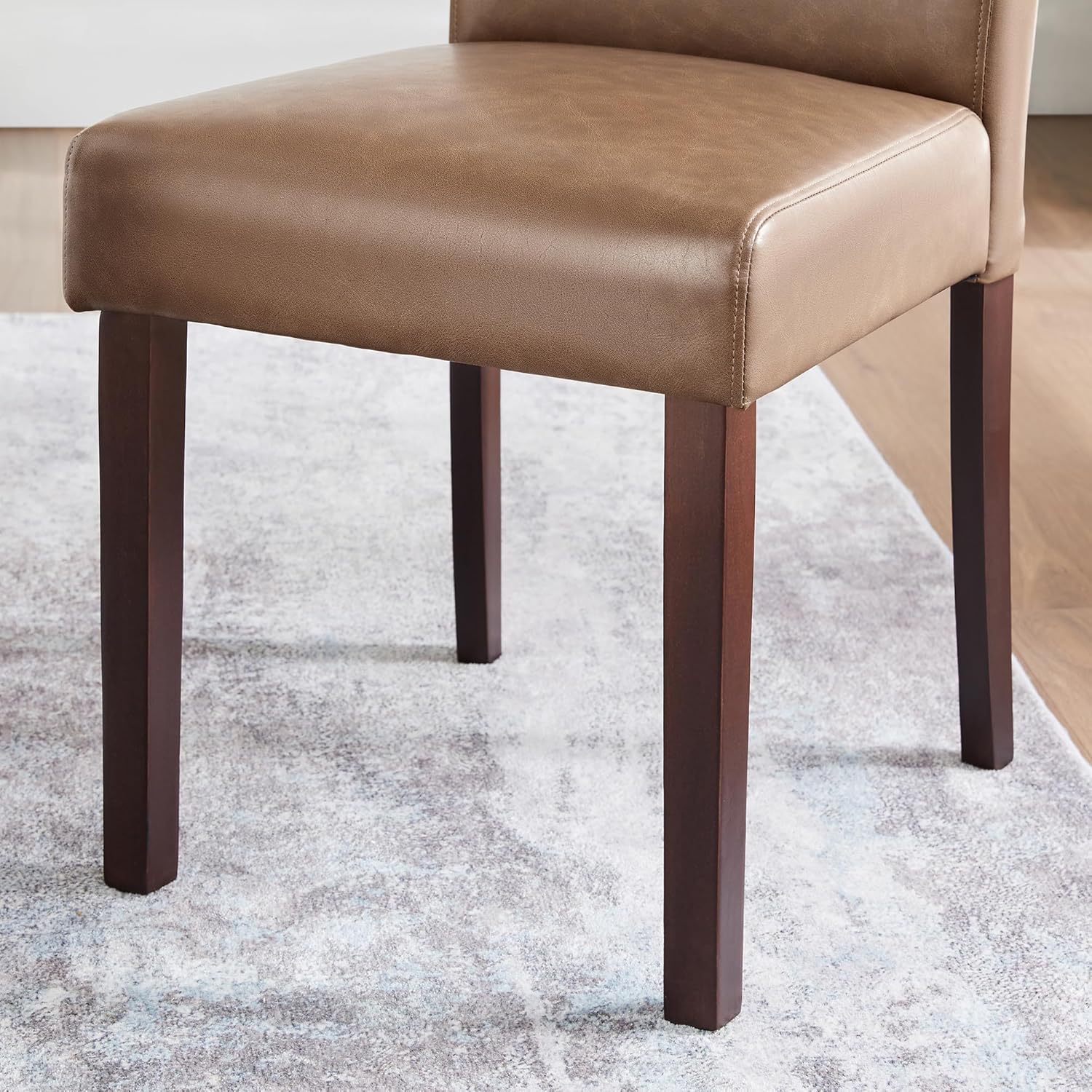 Watson & Whitely Upholstered Dining Chairs Set of 4, Faux Leather Armless Dining Room Chairs with Solid Wood Legs & Back Side Chair for Kitchen, Living Room, Restaurant, Saddle Brown